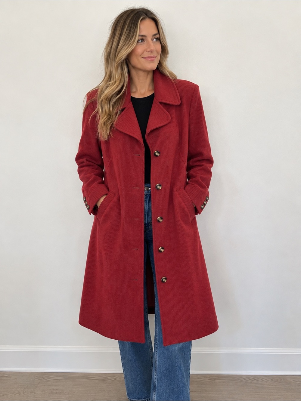 Cabi Red Burgundy Long Button Front Coat Jacket Size Medium